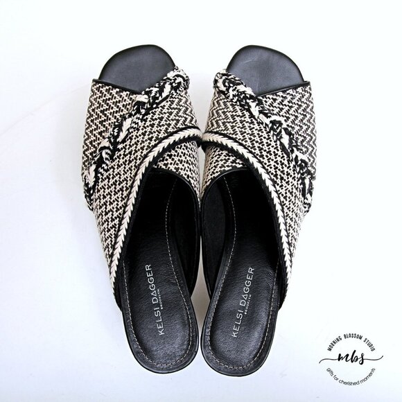 NWT Kelsi Dagger Brooklyn Cosmo Tweed Slide Block Heeled Sandals - Picture 12 of 12